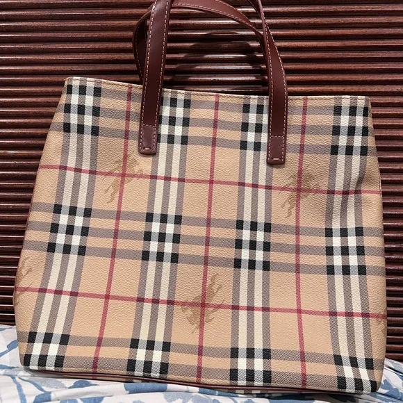 Burberry Tan and Brown Check Tote - Picture 2 of 3